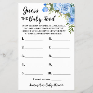 Blue Guess the Baby Food Baby Shower Game Card