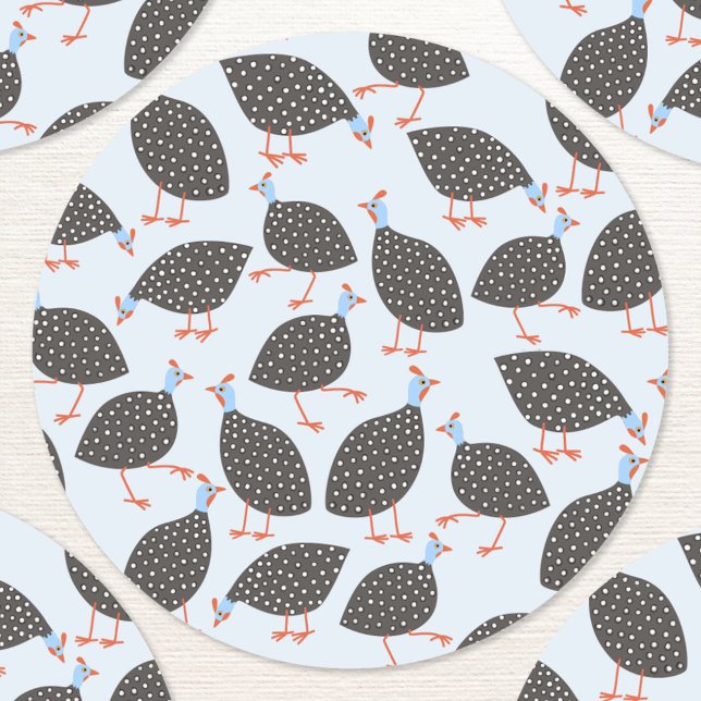 Blue Guinea Fowl Pattern Classic Round Sticker (Fun guineahen or guinea fowl sticker)
