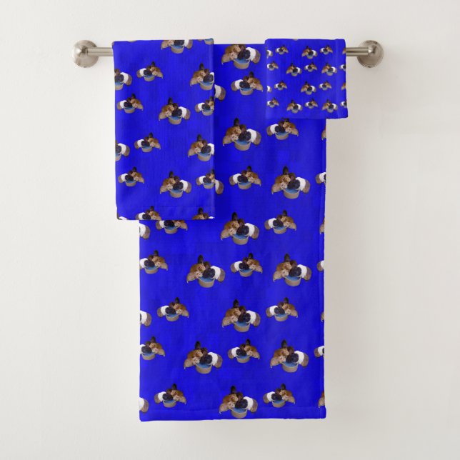 Blue Guinea Pigs Pattern, Bath Towel Set (Insitu)