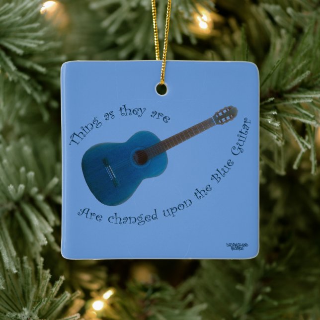 Blue Guitar Ceramic Ornament (Tree)