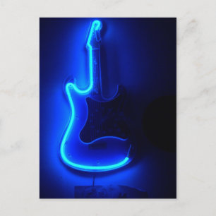 Blue Guitar, Cool Neon Sign Postcard