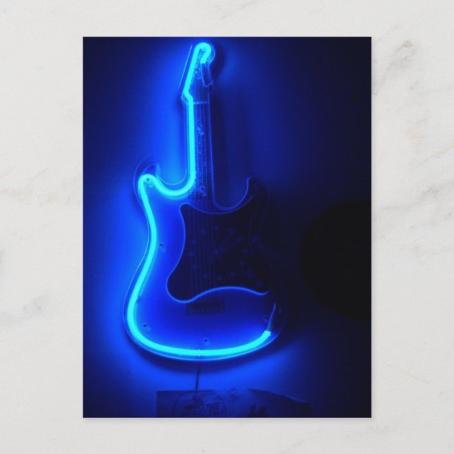 Blue Guitar, Cool Neon Sign Postcard (Front)