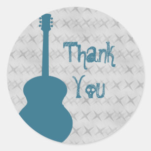 Blue Guitar Grunge Thank You Stickers