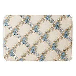 Blue Guitar Music Notes Flowers Bath Mat