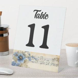 Blue Guitar Music Notes Flowers Pedestal Sign