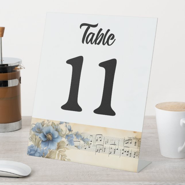 Blue Guitar Music Notes Flowers Pedestal Sign (In SItu)