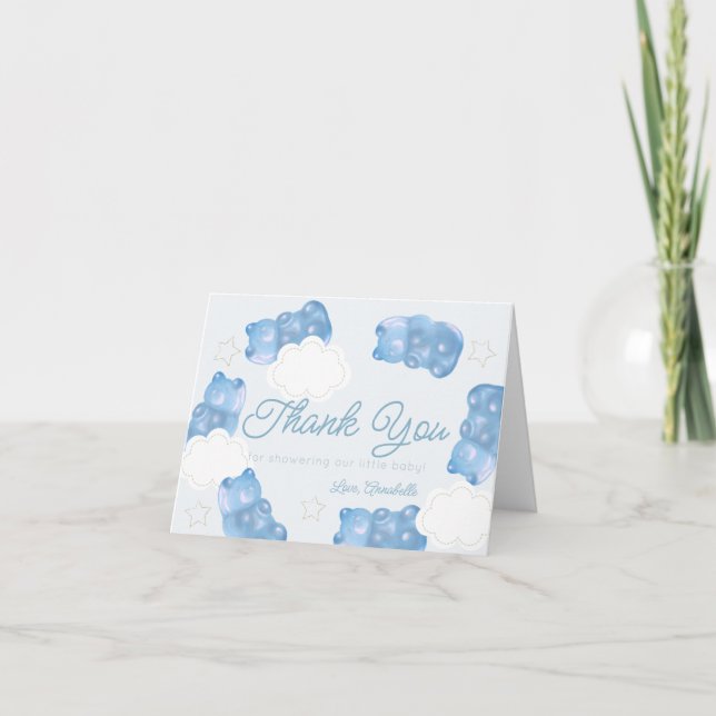 Blue Gummy Bear Boy Baby Shower Thank You Card (Front)