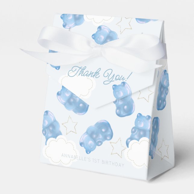 Blue Gummy Bear Boy Birthday Favour Box (Front Side)
