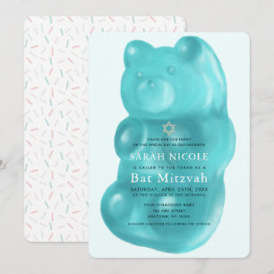 Blue Gummy Bear Girl Bat Mitzvah Invitation