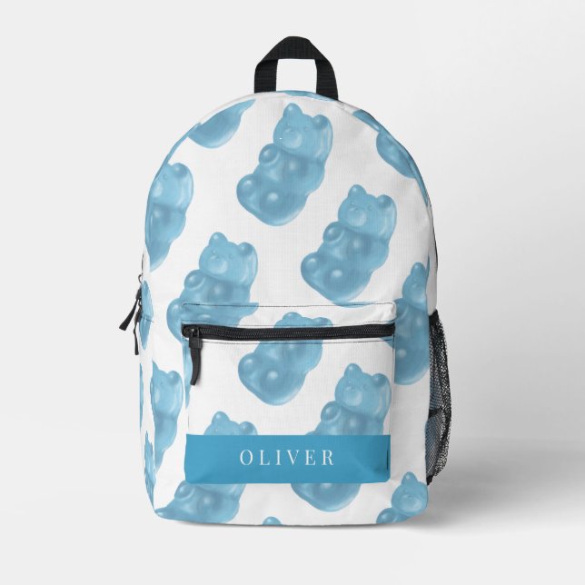 Blue Gummy Bear Pattern Printed Backpack (Front)