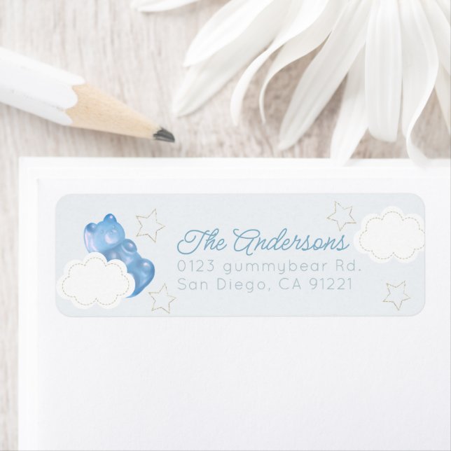 Blue Gummy Bear Star & Cloud Return Address (Insitu)
