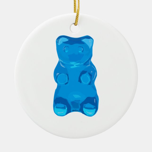 Blue Gummybear Illustration Ceramic Tree Decoration (Front)