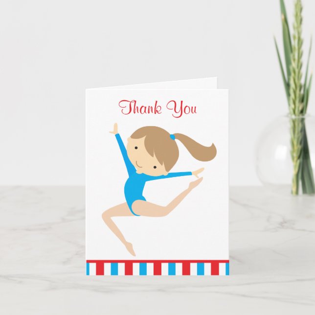 Blue Gymnast Thank You Note Card (Front)