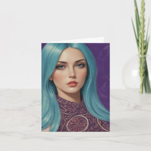 Blue Hair AI art blank iniside all Occasions  Card
