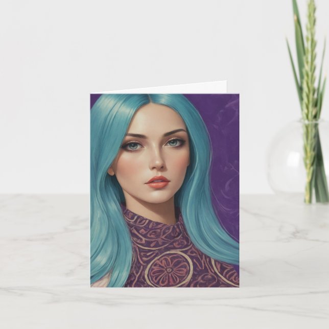 Blue Hair AI art blank iniside all Occasions  Card (Front)