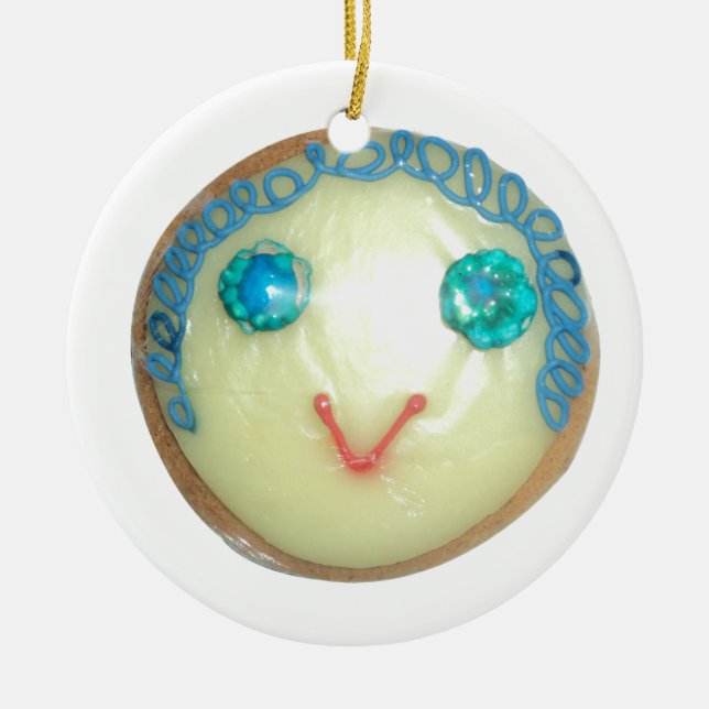 Blue Hair Emoji Art Print/Graphic Ceramic Tree Decoration (Front)