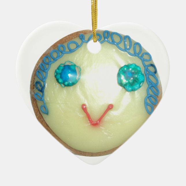Blue Hair Emoji Art Print/Graphic Ceramic Tree Decoration (Front)