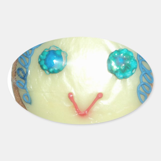 Blue Hair Emoji Art Print/Graphic Oval Sticker (Front)