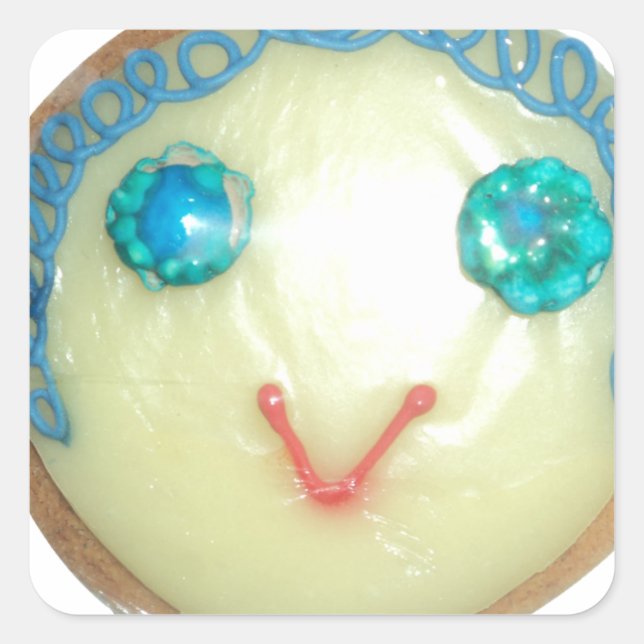 Blue Hair Emoji Art Print/Graphic Square Sticker (Front)