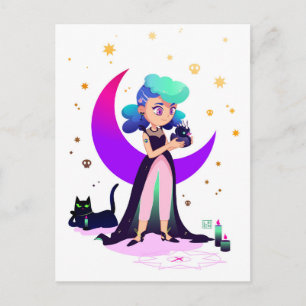Blue Hair Girl and Gothic Duck Postcard