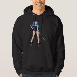Blue Hair Girl with Katana Sword Hoodie