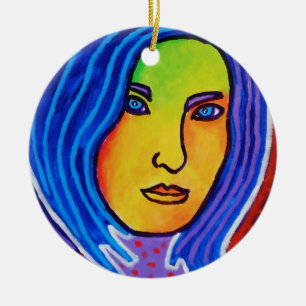 Blue Hair Lady Ceramic Tree Decoration