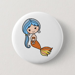 Blue hair mermaid art 6 cm round badge