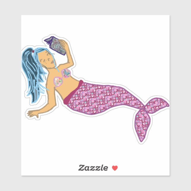 Blue Hair, Pink Tail Mermaid Reading (Sheet)