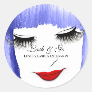 Blue Hair Red Lips Lashes Extension Cleaner Classic Round Sticker
