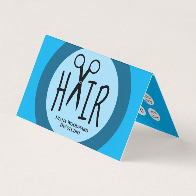 Blue Hairdressers Folded Business Loyalty Card (Front)