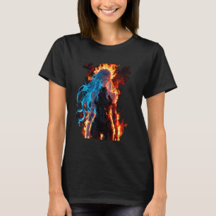 Blue Haired Demon Fantasy in Hellfire T-Shirt