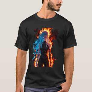Blue Haired Demon Fantasy in Hellfire T-Shirt