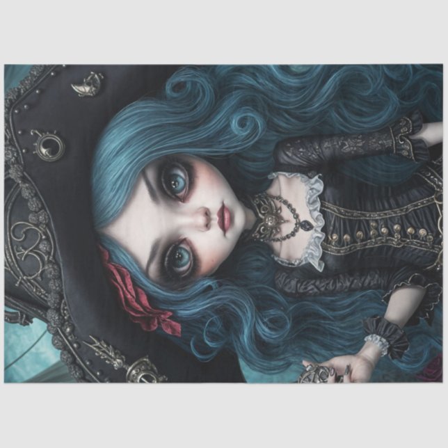 Blue Haired Dishevelled Pirate Girl Decoupage Pape Tissue Paper (Front)