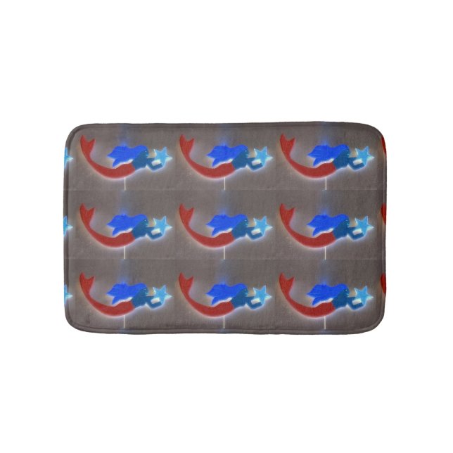 blue-haired  mermaids with blue stars bath mat (Front)
