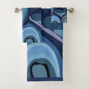 Blue Half Circles Abstract Geometric Bath Towel Set