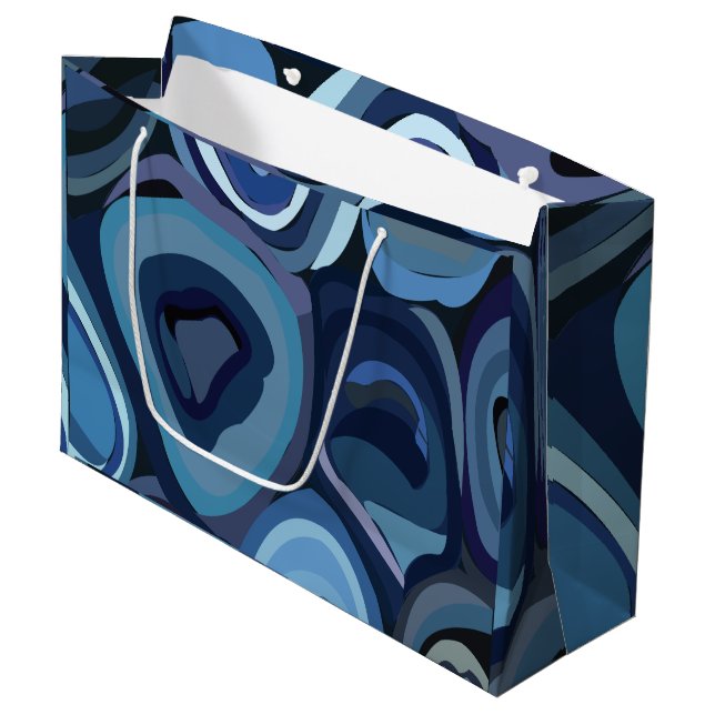 Blue Half Circles Abstract Geometric Large Gift Bag (Front Angled)