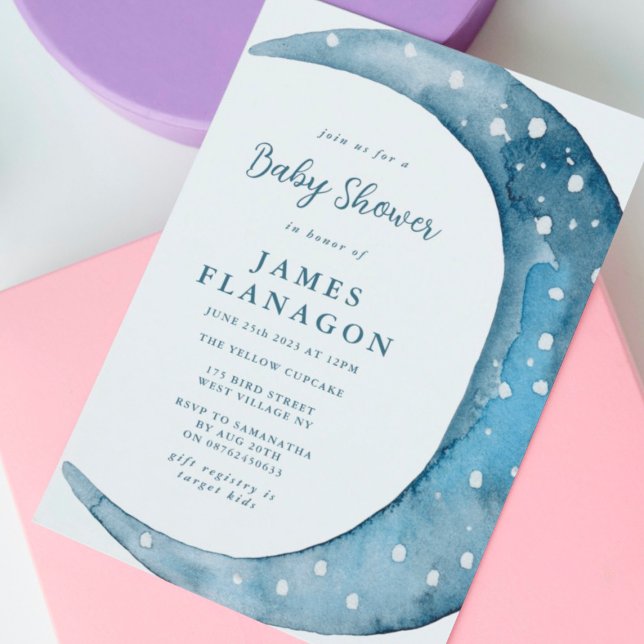 Blue Half Moon | Boy Baby Shower Invitation (Creator Uploaded)
