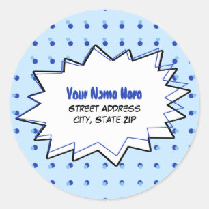 Blue Halftone Pop Art Address Label Sticker