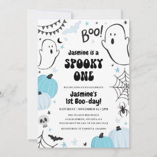 Blue Halloween 1st Birthday Invitation