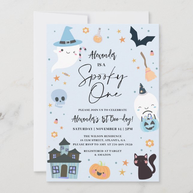 Blue Halloween 1st Birthday Invitation (Front)