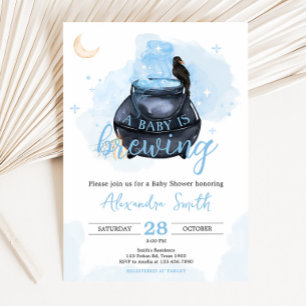Blue Halloween A Baby is Brewing Baby Shower Invitation