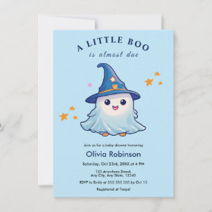 Blue Halloween A Little Boo Baby Shower Invitation