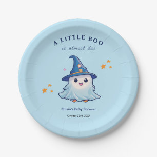 Blue Halloween A Little Boo Baby Shower Paper Plate