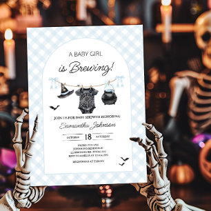 Blue Halloween Baby is Brewing Baby Shower Invitation
