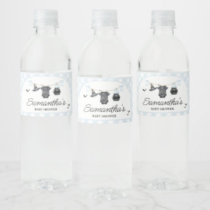Blue Halloween Baby is Brewing Baby Shower Water Bottle Label