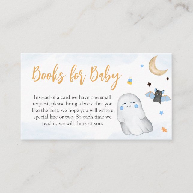 Blue Halloween Baby Shower Books for Baby Enclosure Card (Front)