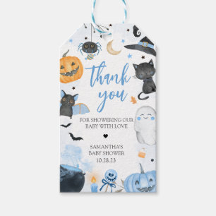 Blue Halloween Baby Shower Favour Tags