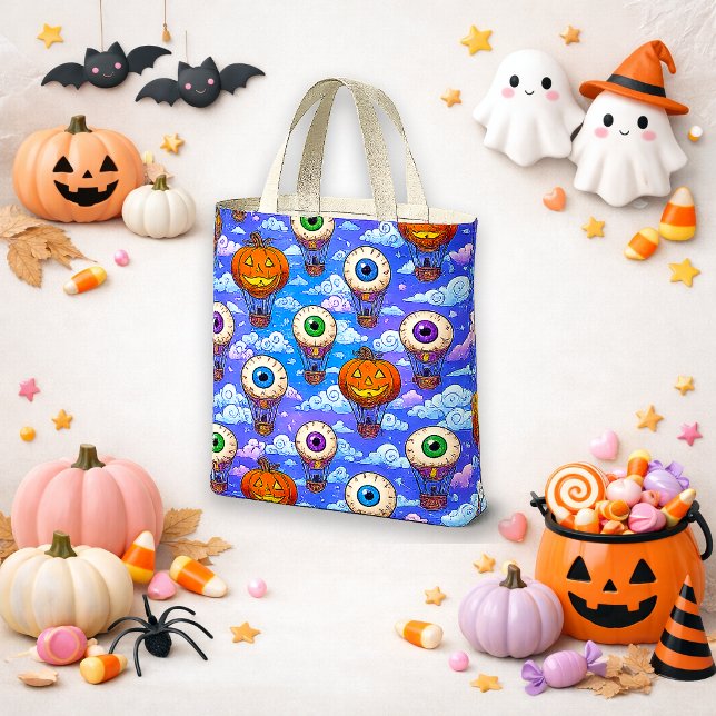 Blue Halloween Balloon Pattern Trick or Treat  Tote Bag (Creator Uploaded)
