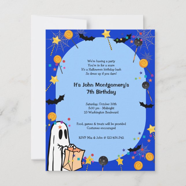 Blue Halloween Birthday Costume Party Invitation (Front)