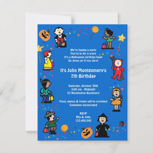 Blue Halloween Birthday Costume Party Invitation (Front)